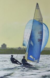 Veleiros em óleo e aquarela: artista Márcia Valle realiza exposição no Iate