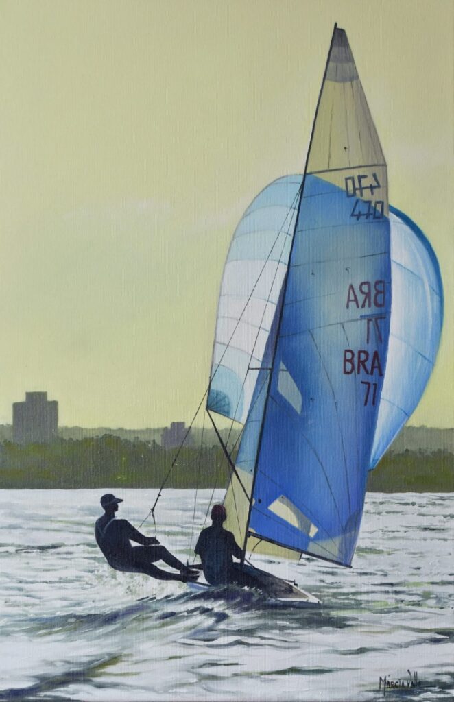 Veleiros em óleo e aquarela: artista Márcia Valle realiza exposição no Iate